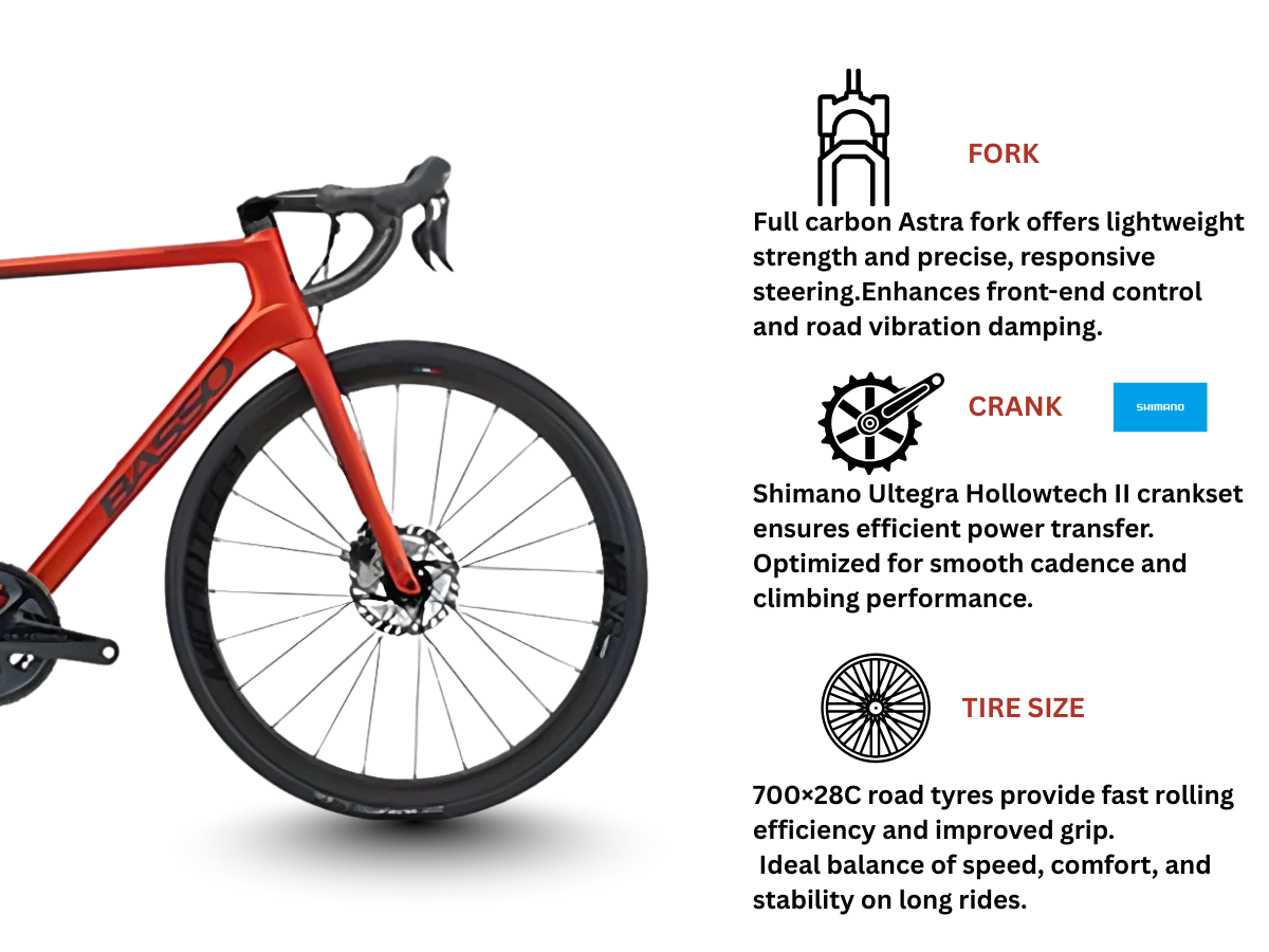 Basso Astra Disc Carbon Shimano Ultegra Samoa Red Hydraulic Disc Brakes 53Cm