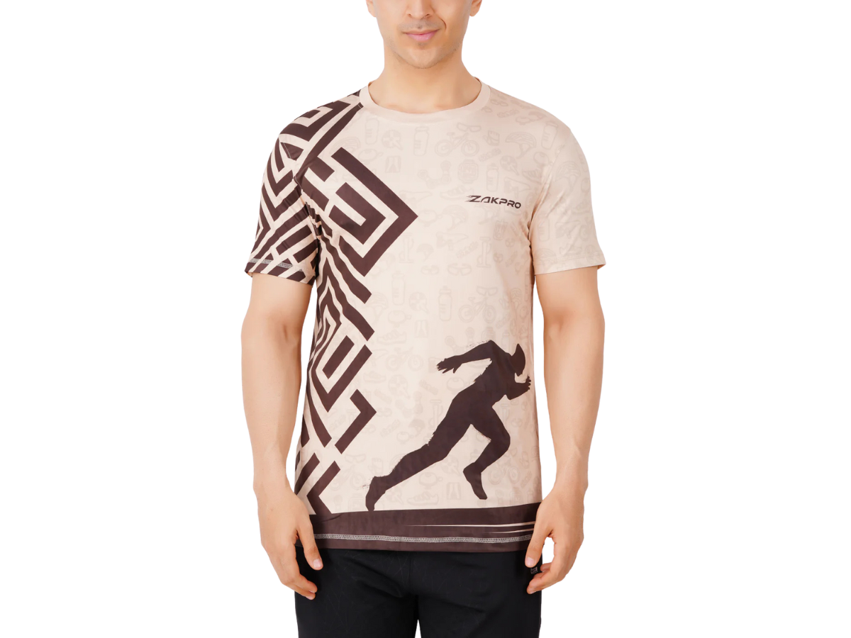 ZAKPRO Sports T-shirt for Men | Sports fit | Sports tee for men | Polyester Active Wear | Running | Gym workout wear | Stretchable Fabric - XXXL (Maze Run)