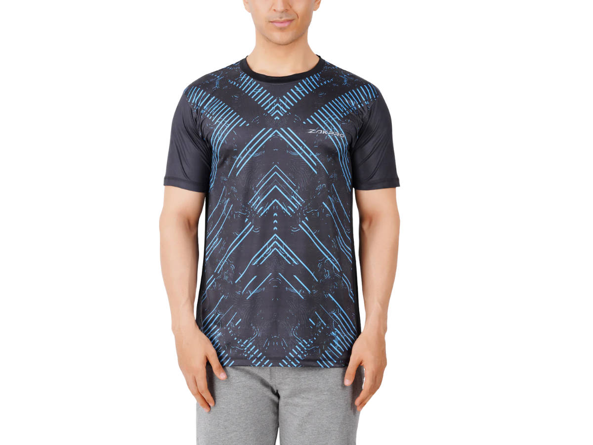 ZAKPRO Sports T-shirt for Men | Sports fit | Sports tee for men | Polyester Active Wear | Running | Gym workout wear | Stretchable Fabric - Medium (Cross Blue)
