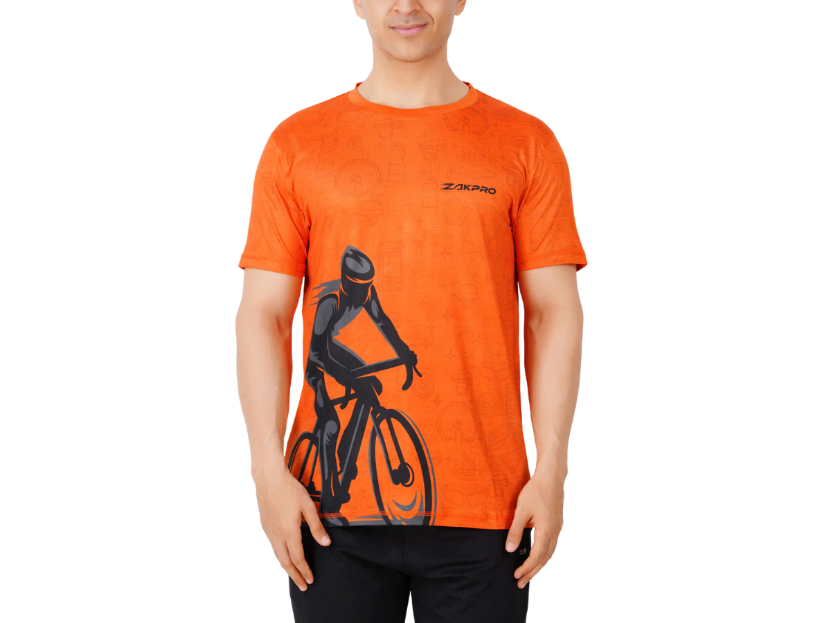 ZAKPRO Sports T-shirt for Men | Sports fit | Sports tee for men | Polyester Active Wear | Running | Gym workout wear | Stretchable Fabric - Large (Ride-O-Range)