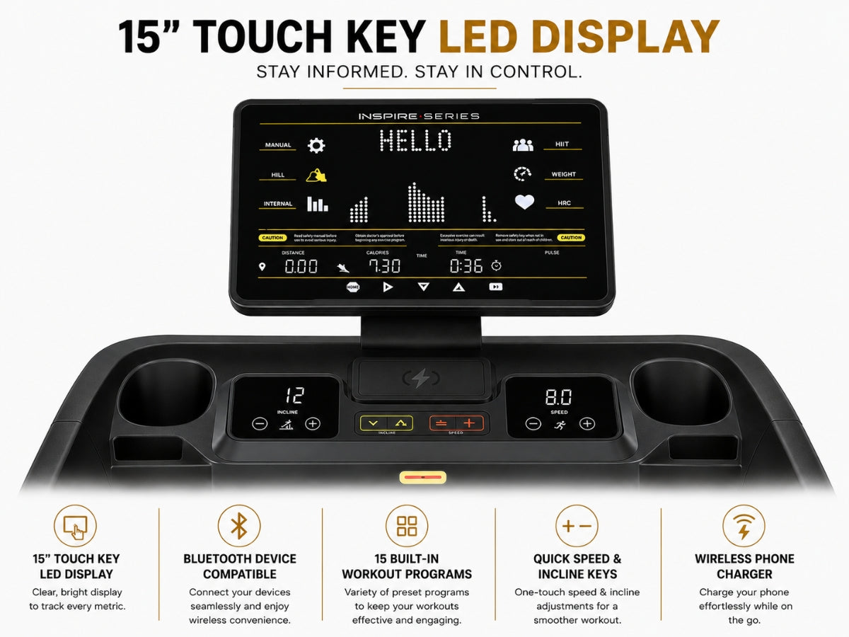 Inspire Series T5 Treadmill with 15 inch LED Display - 220V