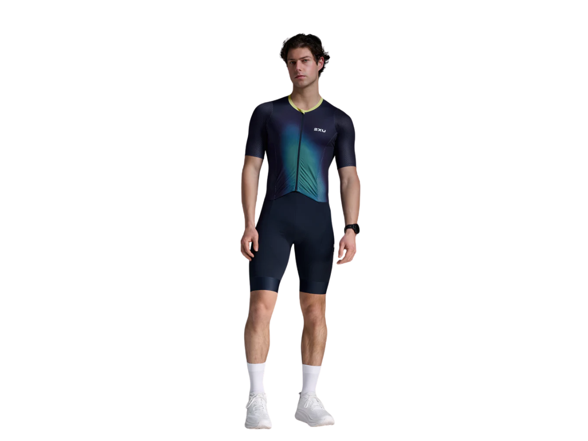 2XU Men Aero Hex Sleeved Trisuit Midnight/ Cool Matcha