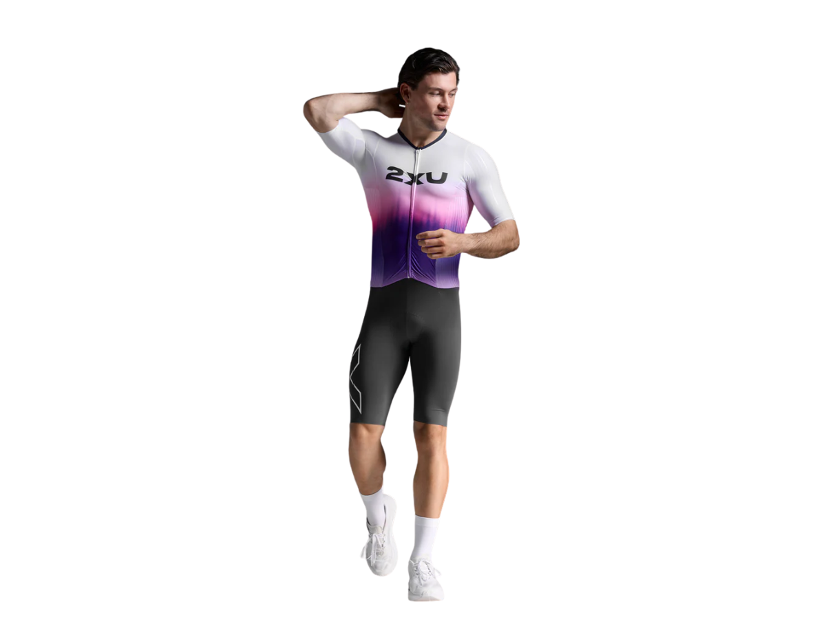 2XU Men Light Speed React Sleeved Trisuit White/ Turbulence