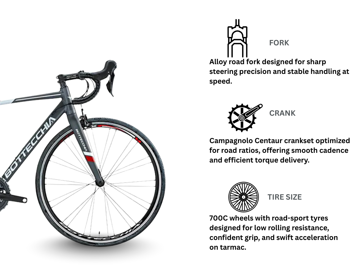 Bottecchia Duello Road Alloy Grey Camganolo Centaur 11 Spd Rim Brake 54Cm