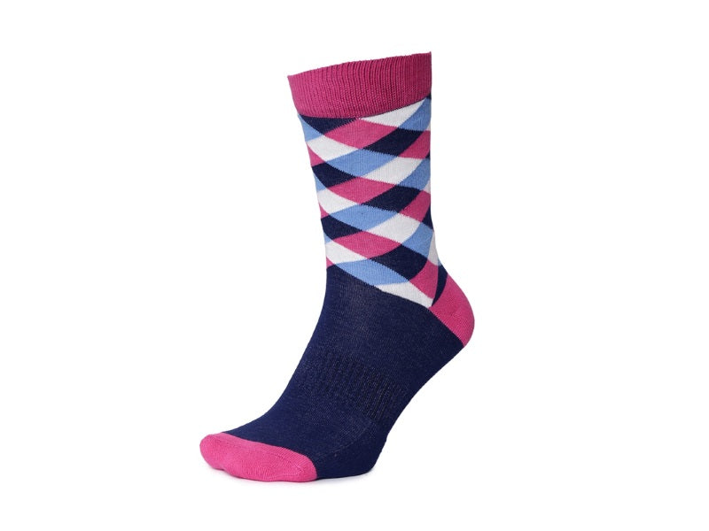 2Go Pull Up Length Cycling Socks - Dark Blue/Pink