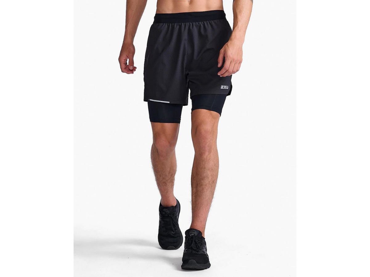 2XU Aero 2-in-1 5 Inch Shorts - Black-Silver Reflective