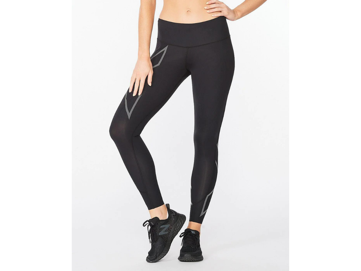 2XU Light Speed Mid-Rise Compression Tights - Black-Black Reflective