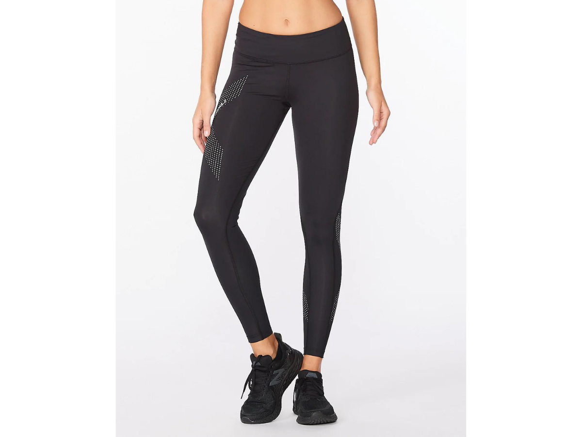 2XU Motion Mid Rise Compression Tights - Black-Dotted Reflective Logo