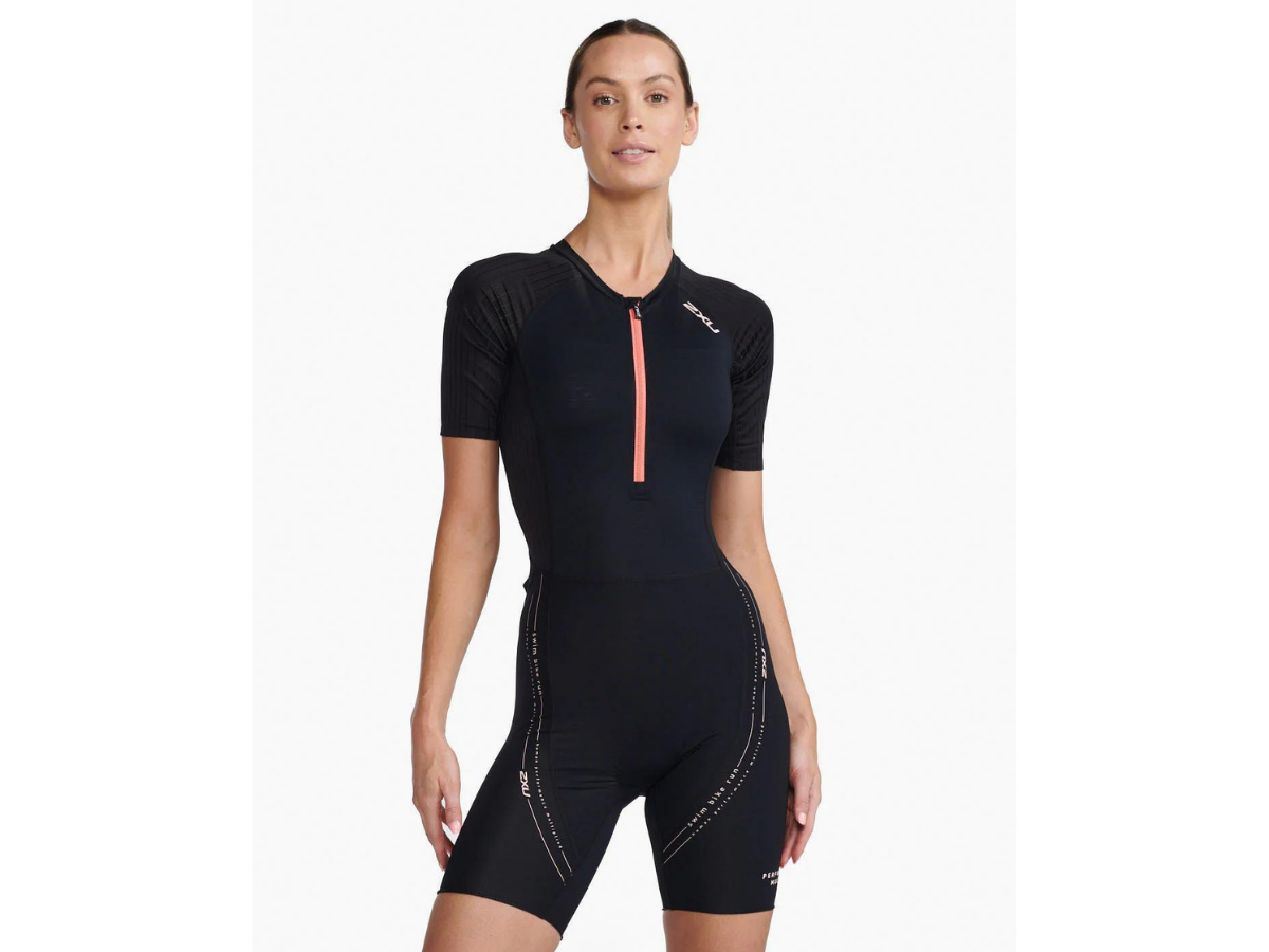2XU Womens Aero Sleeved Trisuit - Black-Hyper Coral