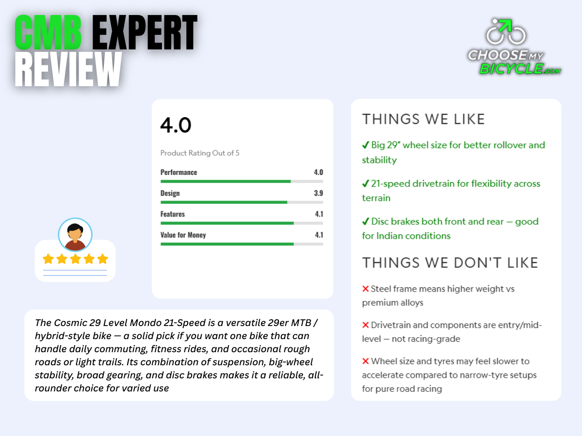 Cosmic 29 Level Mondo 21 Speed Bicycle