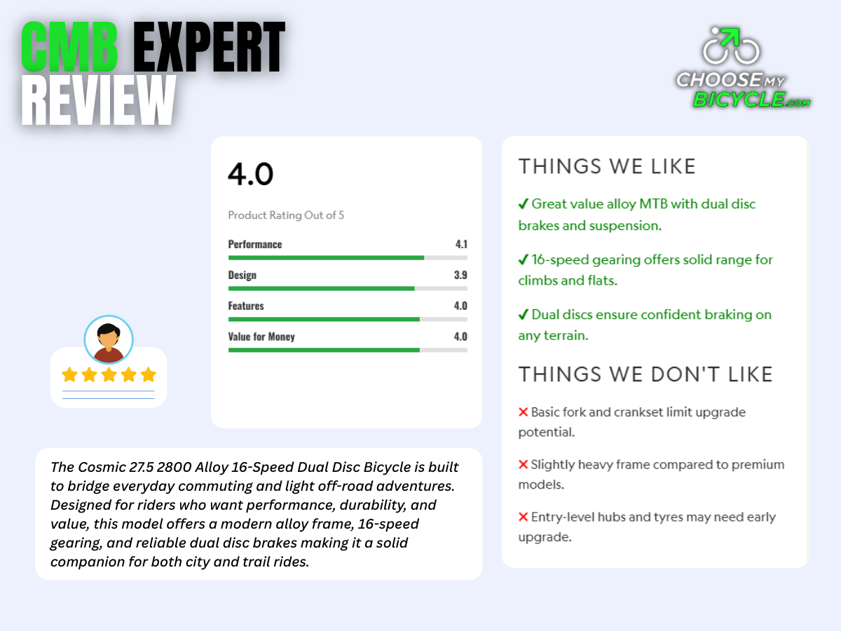 Cosmic 27.5 2800 Alloy 16 Speed D/Disc Bicycle