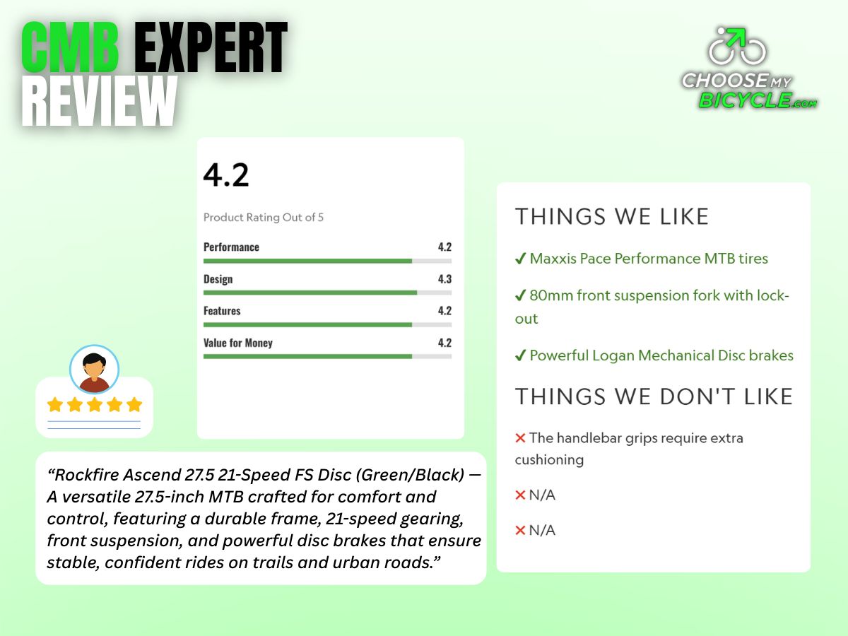 ROCKFIRE 27.5 ASCEND 21 SPD FS D/DISC BICYCLE GREEN BLACK