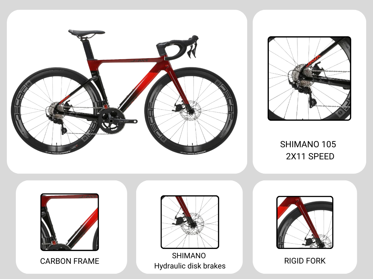 Java J-Air Fuoco 105 Integrated Carbon Handlebar - Carbon Wheels