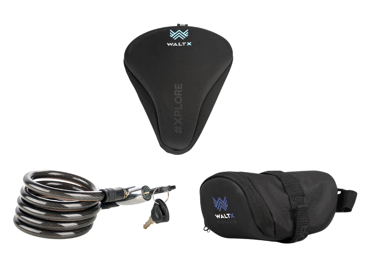 Combo 2: WaltX Bicycle Foam Seat Cover Black / Waltx Saddle Bag / CMB Key Lock