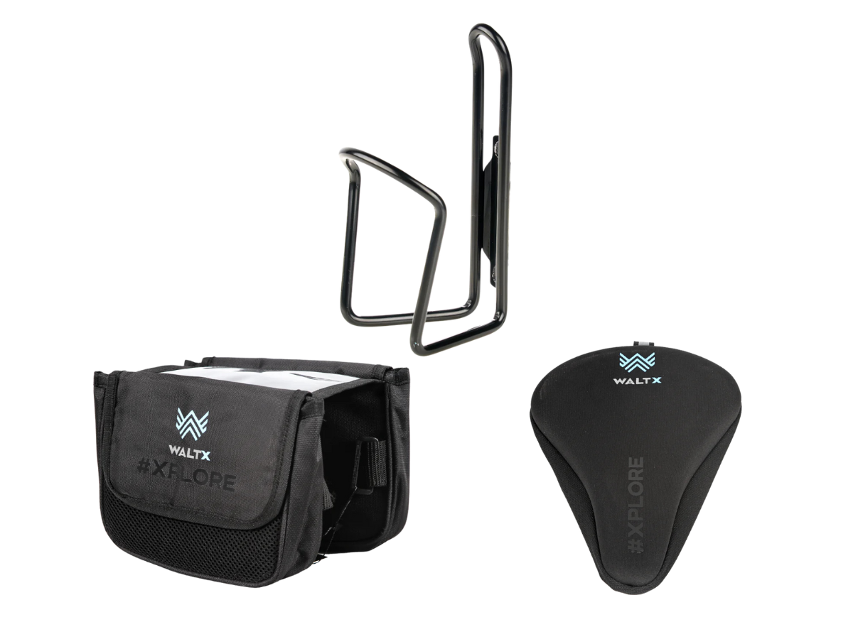 Combo 3: WaltX Eco Top Tube Bag / Waltx Adult Saddle Gel Cover / CMB Alloy Bottle Cage