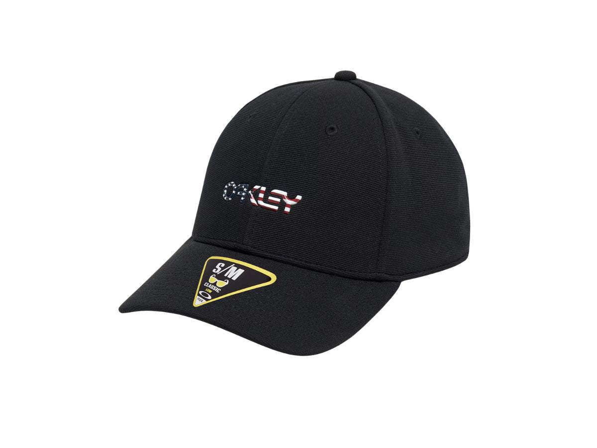 Oakley 6 Panel Stretch Metallic Hat - Black/American Flag