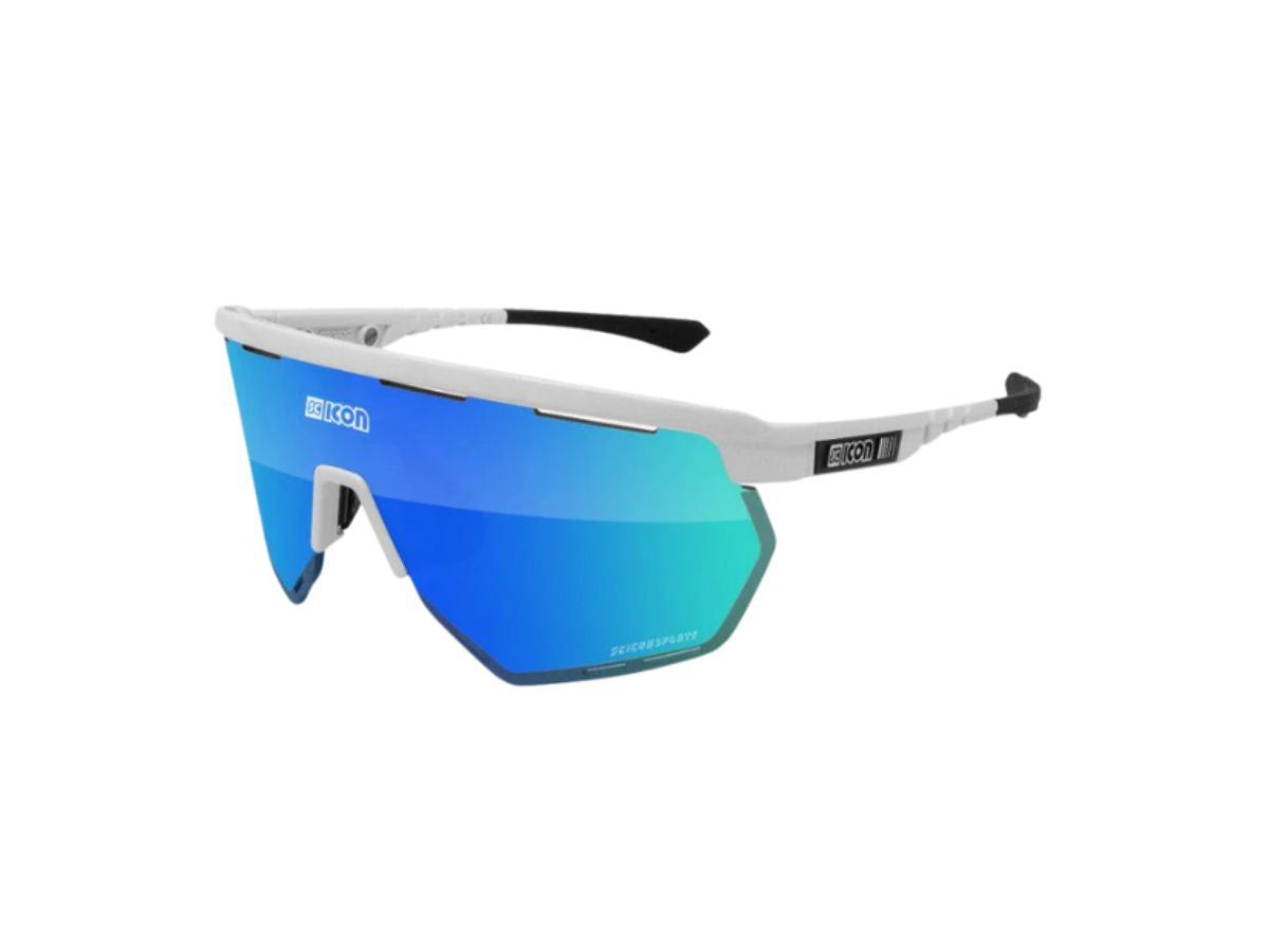 Scicon Eyewear Aerowing White Gloss Frame, With Multimirror Blue &amp; Rain Clear Lenses