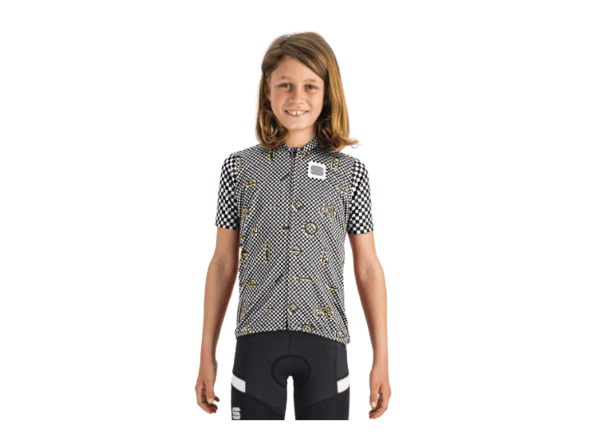 Sportful Jersey Kids Checkmate Juniors Black White Cedar