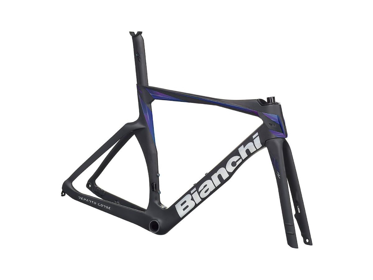 "Bianchi Oltre RC frame kit graphite carbon blue violet – aerodynamic road bike frame for racing"