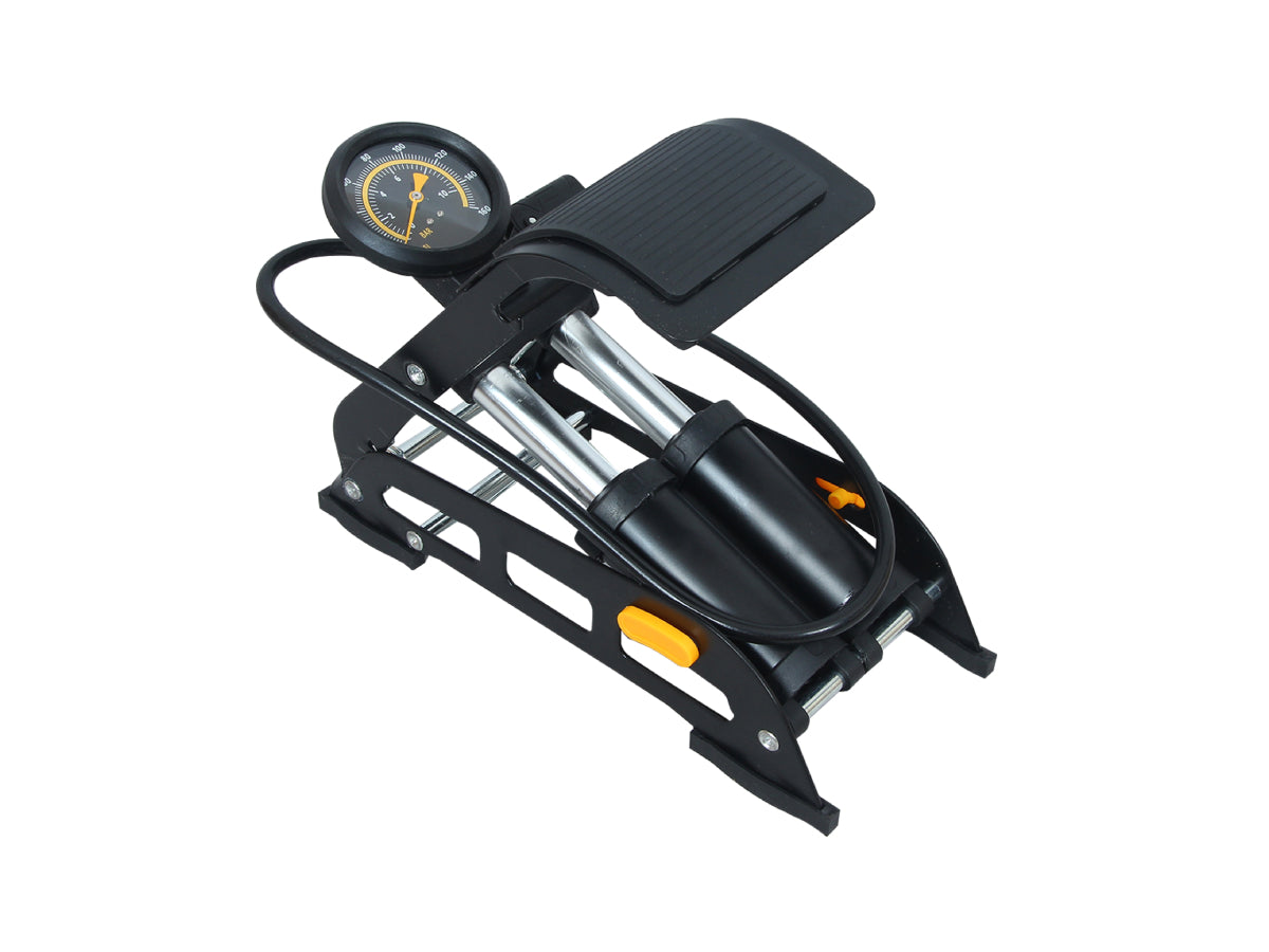 "Cosmic foot pump – durable high-pressure bicycle floor pump with ergonomic design"

