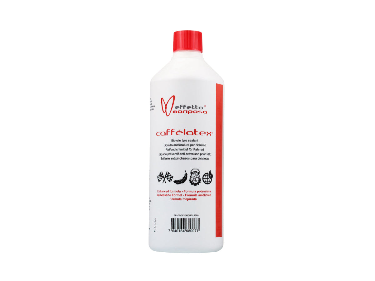 “Effetto Mariposa Caffelatex tubeless sealant 1000ml – fast-curing, long-lasting bike tyre sealant”







