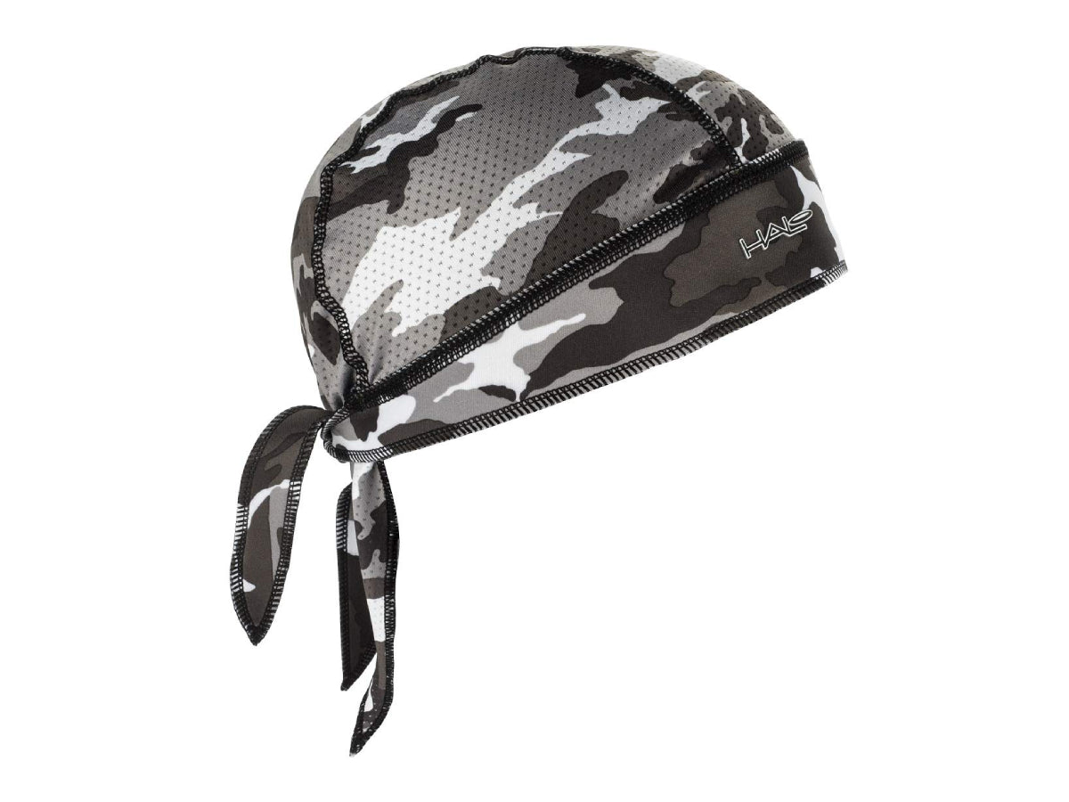 “Halo Protex bandana in camo grey – breathable, sun-protective cycling headwear”







