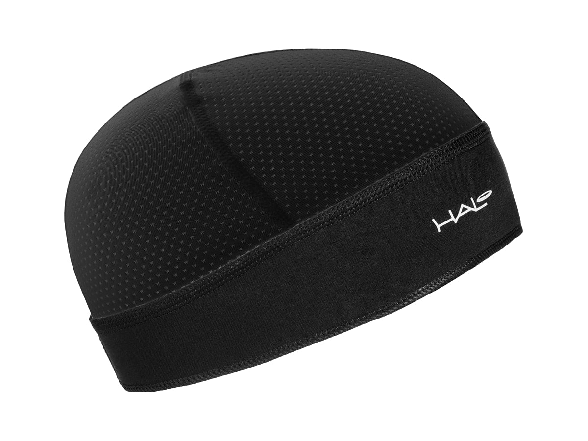“Halo skull cap in black – moisture-wicking, under-helmet cycling headwear”

