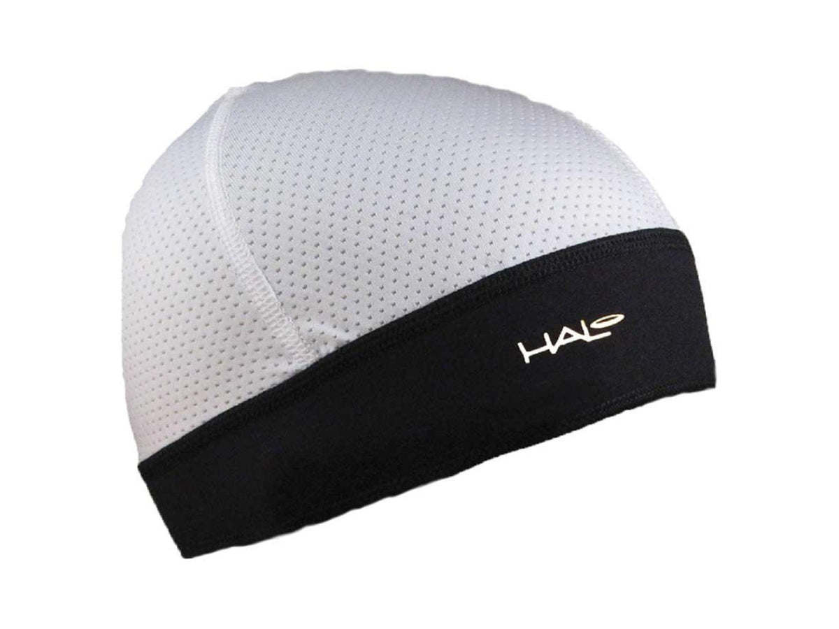 "Halo Skull Cap white – lightweight, moisture-wicking sweat cap for under helmet use during cycling, training, or running"

