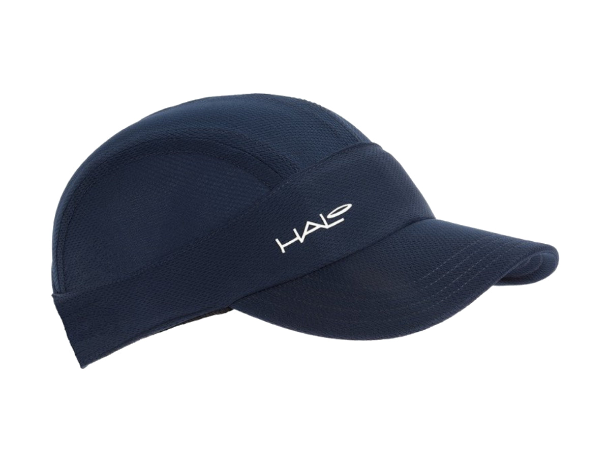 "Halo Sport hat navy blue – lightweight and moisture-wicking cycling hat for enhanced comfort and sun protection"


