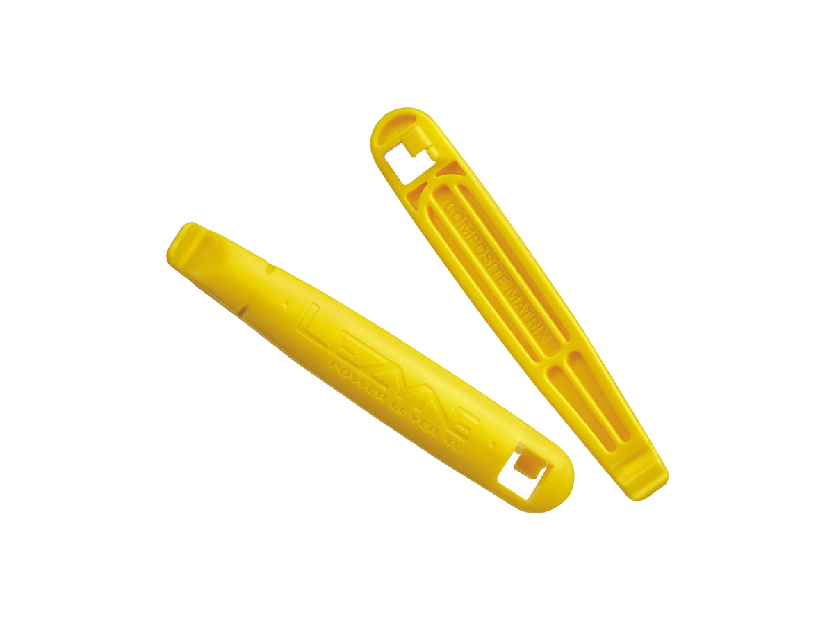 "Lezyne Power XL Tyre Lever Set of 2 in yellow, heavy-duty composite levers for easy bicycle tire removal"







