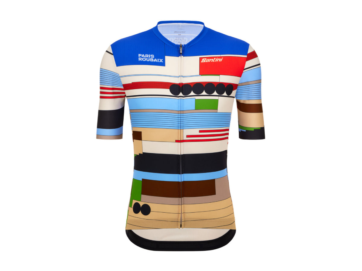 "Santini ParisÃ¢â‚¬â€œRoubaix jersey Ã¢â‚¬â€œ race-fit cycling jersey honoring the legendary cobblestone classic"

