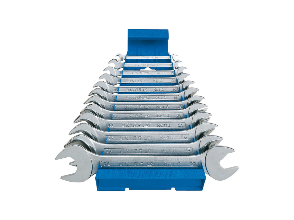 unior 110/1MS set of open end wrenches on a metal stand